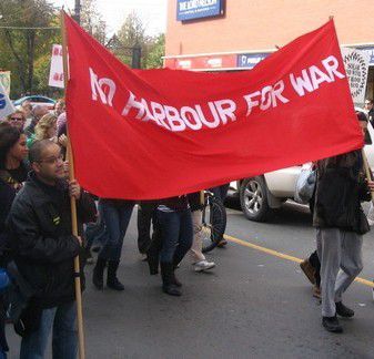 The popular No Harbour for War banner