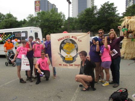 Queer and Trans workers have been at the forefront of Baristas Rise Up, a movement advocating for low-waged service workers and baristas. [Photo: Robin Metcalfe]