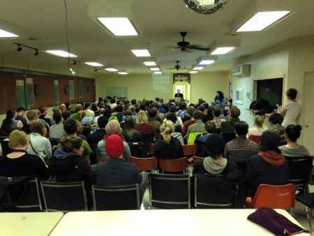 A larger than expected crowd gathered this week to talk about displacement and gentrification in the North End. Photo: Alex Khasnabish