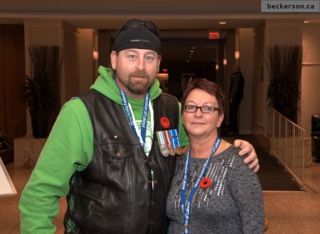 Veteran Dennis Minogue and Veterans Affairs caseworker Brenda Leblanc [Photo: Trevor Beckerson]