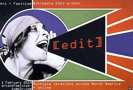 Art + Feminism Wikipedia Edit-a-thon event header, posted by Jaqueline Mabey