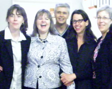 Raising funds for a course that does not bill itself as ‘employment training’ for people on low incomes is not always easy.  Photo of professors and students of Halifax Humanities 101, from left to right: Dr. Laura Penny, volunteer professor; Mary Lu Redden, Director; Lamont Dobbin, graduate; Dr. Sarah Clift, volunteer professor, Heather D, graduate. Photo: Heather D