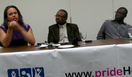 Panelists Chris Cochrane (Left), Robert Wright and Clemon George spoke at BlackOUT, a panel discussion on  sexual orientation, gender identity, and race in Nova Scotia.  Photo: Hillary Lindsay