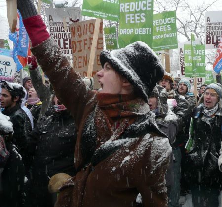 The hundreds of students gathered at Victoria Park expressed frustration and anger at rising tuition.  Photo: Hillary Lindsay