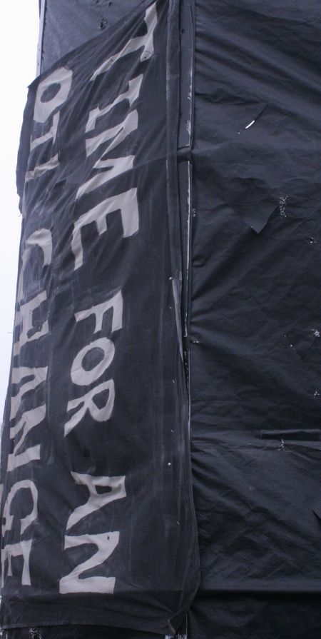 An oil barrel is displayed facing Aberdeen Road in Bridgewater in front of MP Gerald Keddy's office.