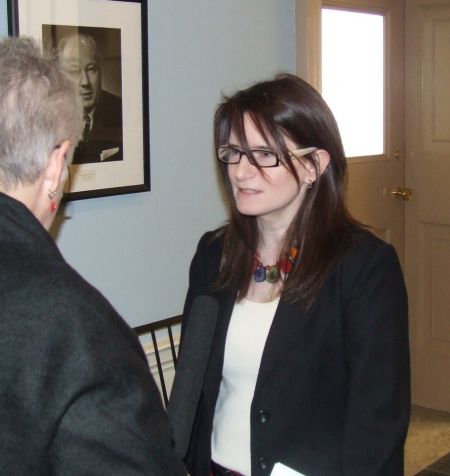 Christine Saulnier talks to reporter