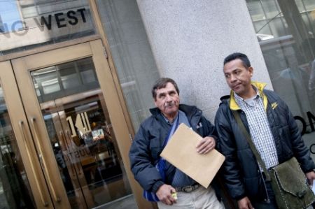 Amador (R) with Guatemalan activist Feliciano Orellana outside the Goldcorp AGM in 2010. (Photo: Allan Lissner)