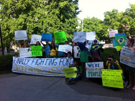 Protesters gathered in Halifax in solidarity with Brazilian students and worker.  Photo Jon Grant 