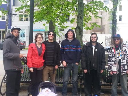 A small group of people who share a dislike of Bill C-51 gathered at Victoria Park in downtown Halifax. Eventually they hope to turn the protest into some kind or permanent presence. Photo Robert Devet