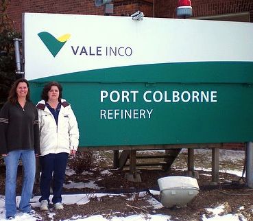 Diana Wiggins and Ellen Smith outside the Vale (formerly Inco) nickel refinery in Port Colborne, Ontario. Wiggins and Smith have organized for over a decade for the truth to come out about the human health and environmental impacts of the refinery. (Photo courtesy of Diana Wiggins.)