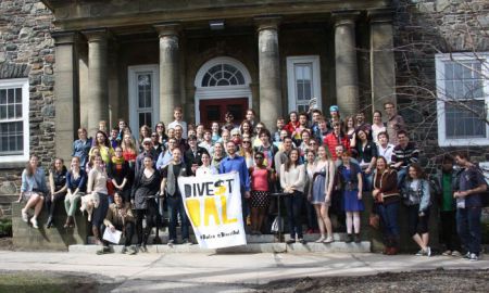 Divest Dal members gather before a Board of Governors' meeting on April 15, 2014. Photo by Kendra Lovegrove 