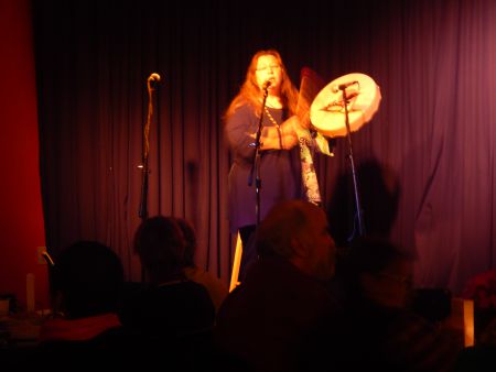 Cathy Martin's Mi'kmaq drumming kicked off the rally Saturday night at the Company House on Gottingen Street. 