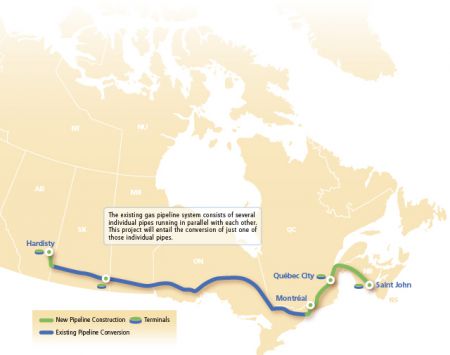 Proposed pipeline conversion and expansion. TransCanada says this route won't be finalized until they "have assessed and incorporated input from numerous stakeholders, including First Nation and Métis communities, landowners, local communities and provincial and federal governments" (Courtesy of TransCanada)