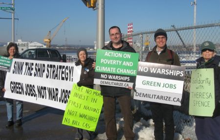 Peace activists say $25 billion could be better spent on climate action and homelessness, rather than warships we don't need.  [Photo: Hillary Lindsay]