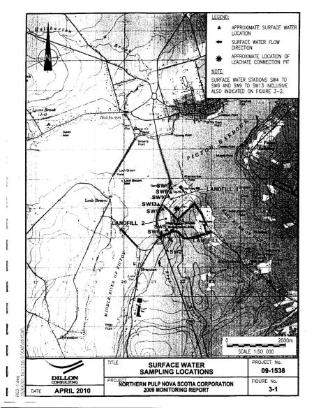 The Abercrombie Point Pulp and Paper mill, bordered on three sides by Pictou Harbour, has long registered contaminated surface water.