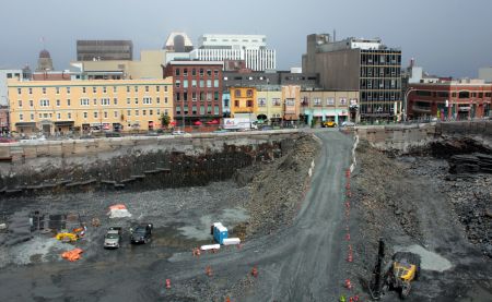 Dexter Construction has been blasting rock at the future site of the Nova Centre since January. (Photo by Hilary Beaumont)