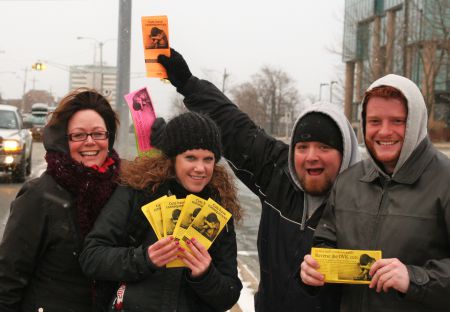 NSGEU Local 22 and their allies at early-morning info picket. [Photo: Miles Howe]