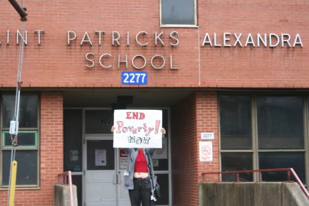 Marchers stopped at St.Pat's-Alexandra School to remind Haligonians how City Council intended to sell the surplus property to a private developer against the wishes of the local community.