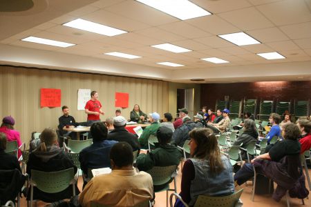 Lots of people came out to the Gotttingen Street public library to talk about housing issues facing people on low income. The meeting was organized by ACORN Nova Scotia.  Photo Robert Devet