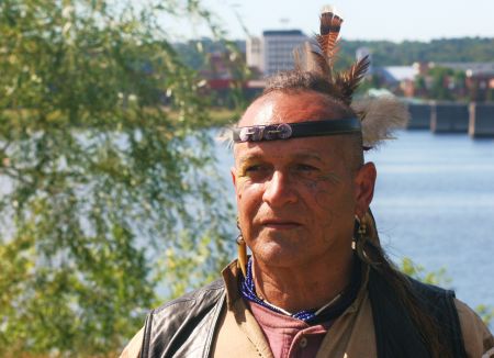 gkisedtanamoogk of the Wampanoag - The Wabanaki Confederacy Council's fire keeper. [Photo: Miles Howe]