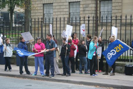 This Wednesday union members continue their vigil in front of the provincial legislature, while inside health care workers speak out against Bill 1 at Law Amendments.  Photo Robert Devet