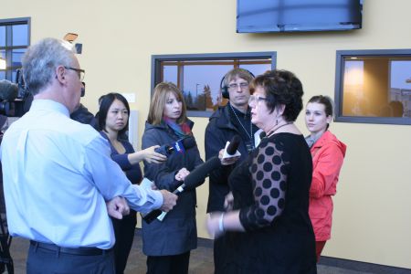 Joan Jessome, president of the NSGEU, talks to reporters after Bill 1 mediation talks failure. She believes a charter challenge still offers glimmer of hope. Photo Robert Devet