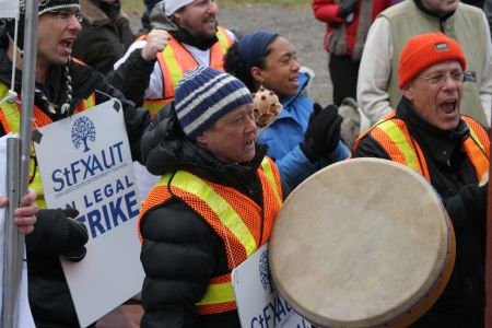 Bodhrans and flutes accompanied the striking faculty (Photo: Miles Howe)