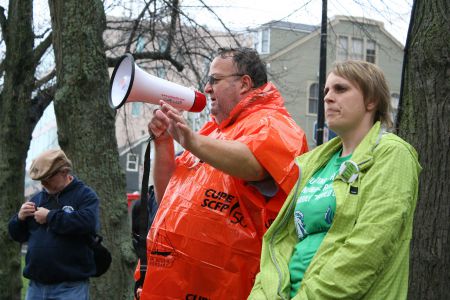 Danny Cavanagh, Nova Scotia president of CUPE, addresses a Halifax Water rally at City Hall earlier this year. Cavanagh and other union leaders will meet with Nova Scotia's finance minister to talk about upcoming bargaining sessions and the economic climate. Cavanagh isn't holding his breath, he tells the halifax media co-op. Photo Robert Devet 