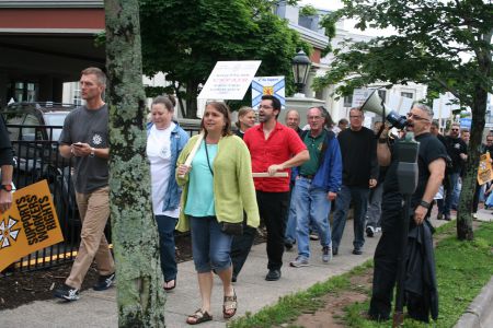 Hundreds of IATSE members, in town for a conference, rallied at the Egg Studios office in downtown Halifax to protest a recent lock-out of its members. Photo Robert Devet