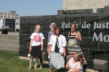 Sock and supporters of John Levi in front of Moncton Courthouse. [Photo: Miles Howe]