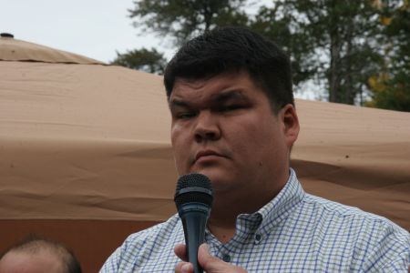 Chief Arren Sock at yesterday's Treaty Day announcement. [Photo: M. Howe]