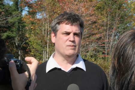 New Brunswick's ombudsman, Charles Murray, at the anti-shale gas blockade on highway 134 in Rexton, New Brunswick. [Photo: M. Howe]