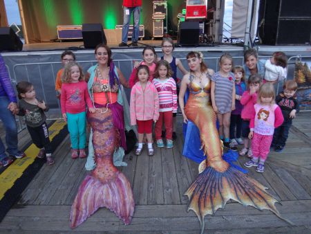 Rebecca Marriott (Mermaid Mimi) and Stephanie Brown (Rain Mermaid) are two of the Halifax Mermaids. They use their mermaid personas to spread awareness about ocean pollution and other issues. [Photo: S. Norman]