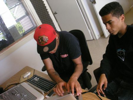 Producer Jordan Metro, left, and BenG swap ideas and tunes at Centreline Studio on Gottingen Street. (Photo: Rana Encol)