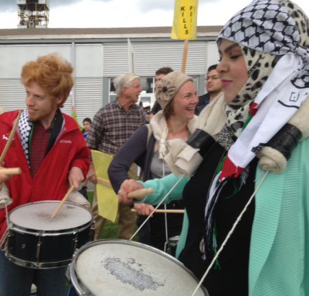 Drummers attracted notice from those going into the dinner