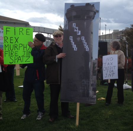 Haiven with his 6 foot sign- JNF Kills Peace