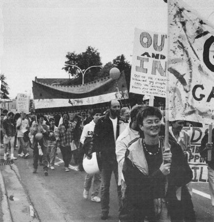 Spectators hurled angry insults at 1988 Pride Parade participants (Photo courtesy of Chris Aucoin).