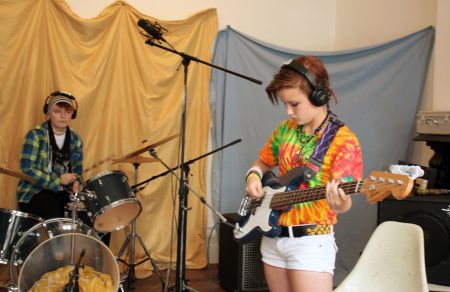 Girls wrote and recorded their own songs this week at the camp. (Photo by Hilary Beaumont)