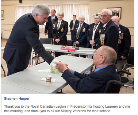 Harper at Fredericton Royal Canadian Legion. [Photo via Stephen Harper's facebook]