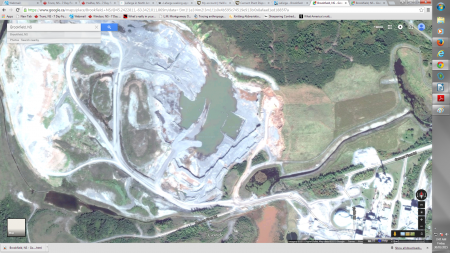 Green water at centre above is runoff from the tailing piles of cement kiln dust around the Lafarge plant in Brookfield. Below: closeup of another cement kiln dust pile.