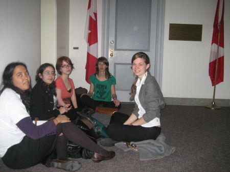 Campaigns have been initiated across the country to protest the cuts, including a sit-in by six non-native women in Minister of Indian Affairs Chuck Strahl's office on March 29.  Photo: Miori Lacerte