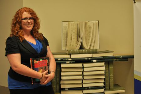 Mount St Vincent student Stacey de Molitor is heading up 'Bound for Shamattawa', an initiative to send books to a school/public library in a remote Manitoba First Nations community. One of the hopes is that the books will allow the school to offer a high school diploma program. [Photo: J. Grant]