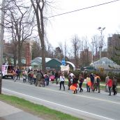 The street dance heads out to meet the march