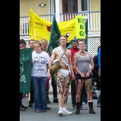 These protesters braved the cold and won some approving laughter from the crowd while making a point