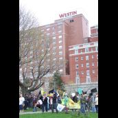 The march ended in front of the Westin Hotel, near the Halifax waterfront