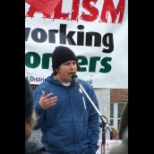 Simon Reece, Downstream Coordinator for the Keepers of the Athabasca was a guest at the rally.