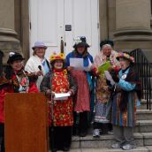 The Raging Grannies singing at the rally 