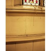 St. Mary’s Cathedral Basilica: The maintenance person noticed this crack next to a pew on March 1. (Photo: HB)