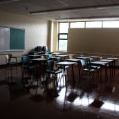 A small number of desks fail to fill a classroom on the third floor of St. Patrick's Alexandra. The school has a capacity of 800, but only 80 students attended school in 2008. Just 71 will return this September.