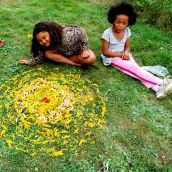 Some show up every day, and others can only make it once a month, but each session starts fresh. This time, kids gathered (mostly) Goldenrod to experiment with land art techniques.